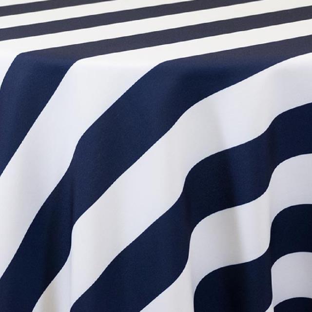 Rental store for 120  Navy and White Wide Stripe Round in Tulsa OK