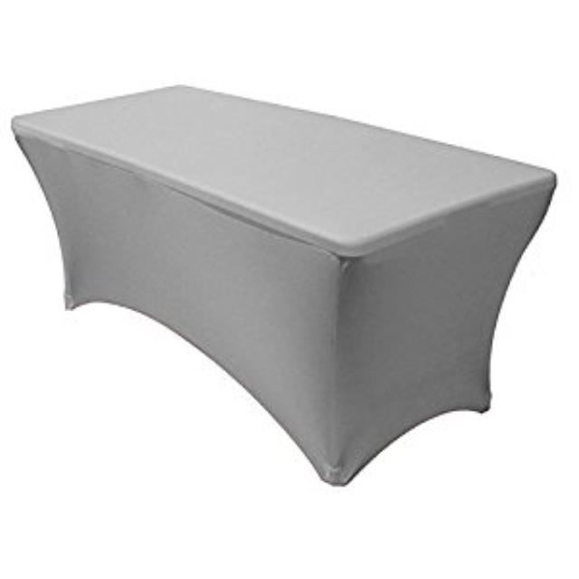 Rental store for SILVER SPANDEX TABLE COVER in Tulsa OK