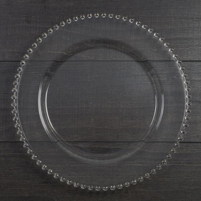 Rental store for Silver Bead Glass Charger Plate 13 in Tulsa OK