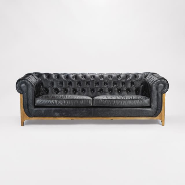 Rental store for MOD BLACK LEATHER CHESTERFIELD SOFA in Tulsa OK